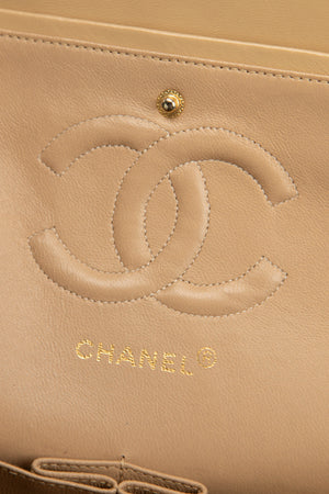 90s Chanel Beige Lambskin Medium Double Flap Shoulder Bag 24k GHW