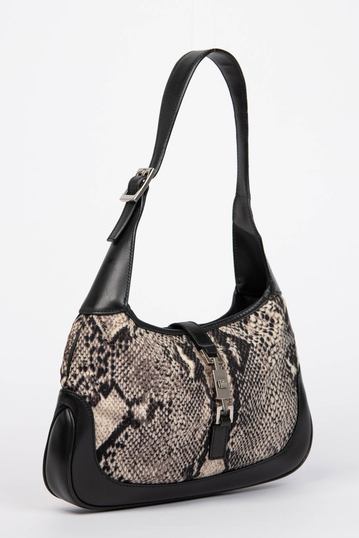 Vintage Gucci Snakeprint Canvas Small Jackie Shoulder Bag