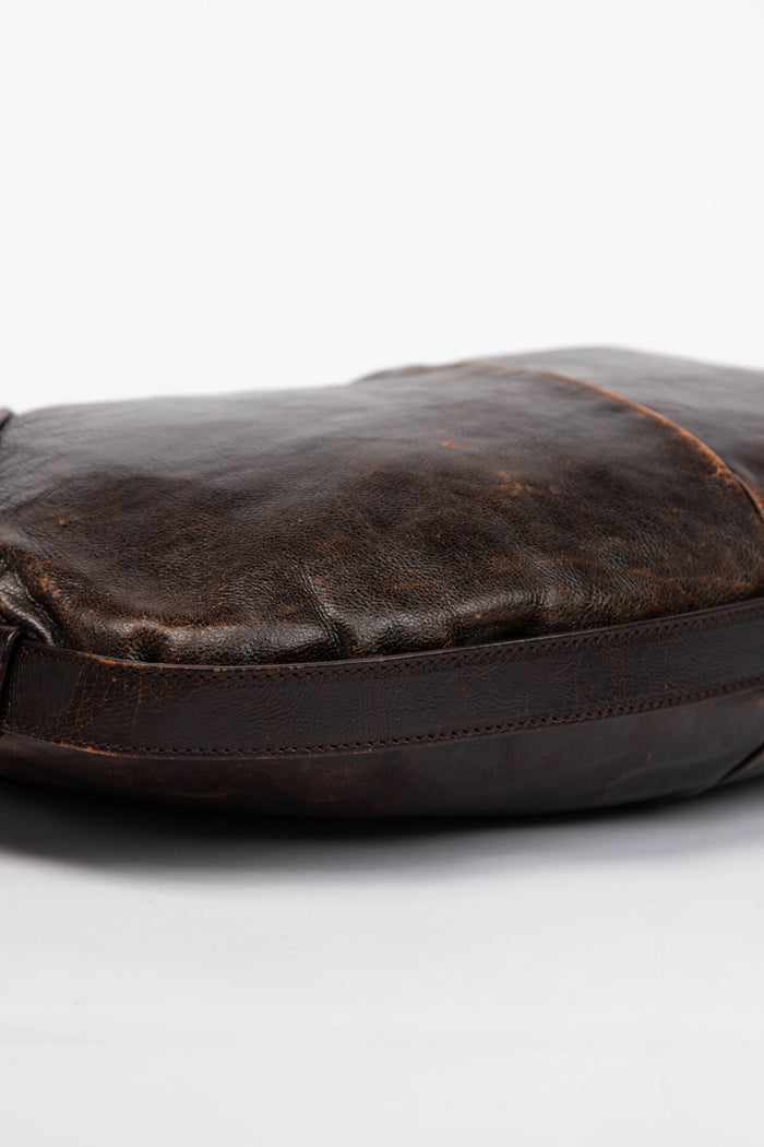 Vintage Yves Saint Laurent Brown Distressed Leather Mombasa Shoulder Bag