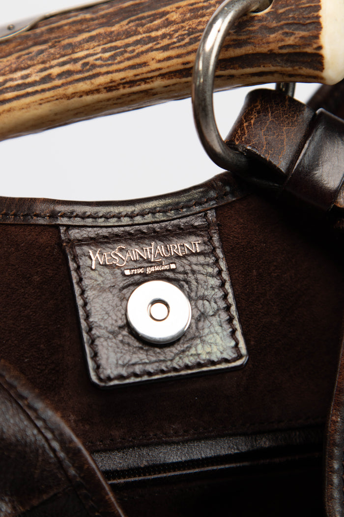 Vintage Yves Saint Laurent Brown Distressed Leather Mombasa Shoulder Bag