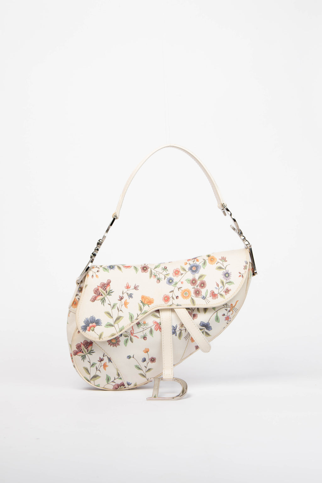 Limited Edition Christian Dior White Floral Saddle Bag