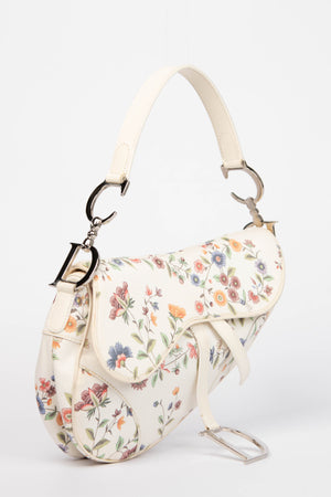 Limited Edition Christian Dior White Floral Saddle Bag