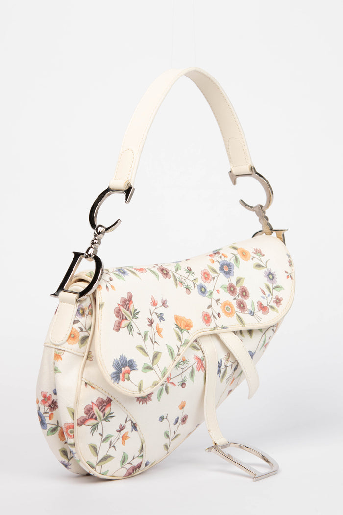Limited Edition Christian Dior White Floral Saddle Bag