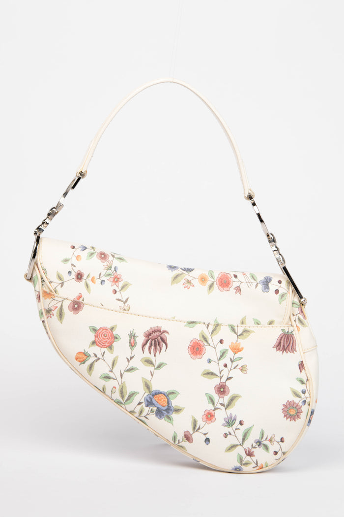 Limited Edition Christian Dior White Floral Saddle Bag