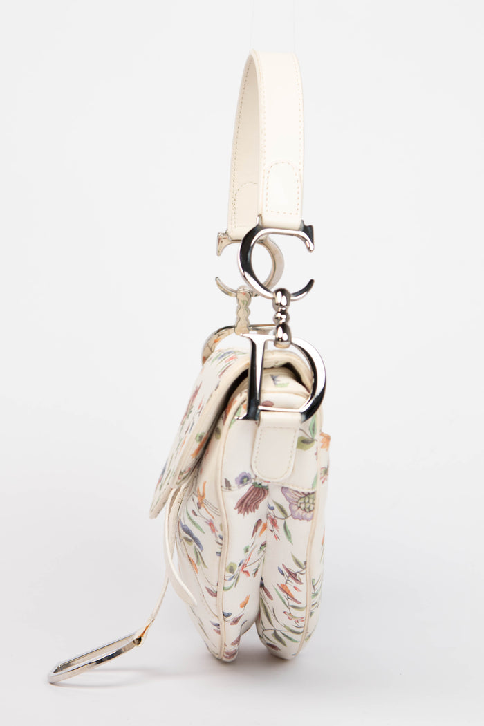 Limited Edition Christian Dior White Floral Saddle Bag