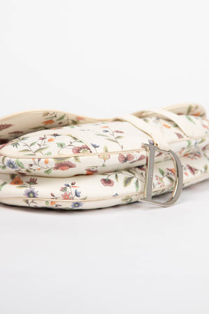Limited Edition Christian Dior White Floral Saddle Bag