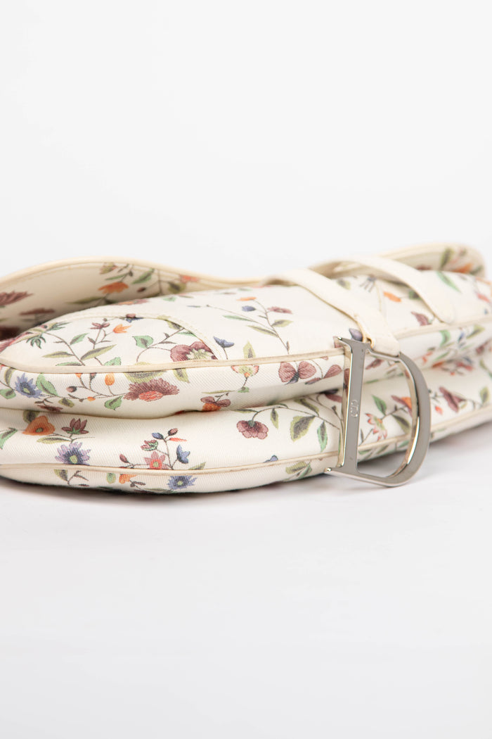 Limited Edition Christian Dior White Floral Saddle Bag