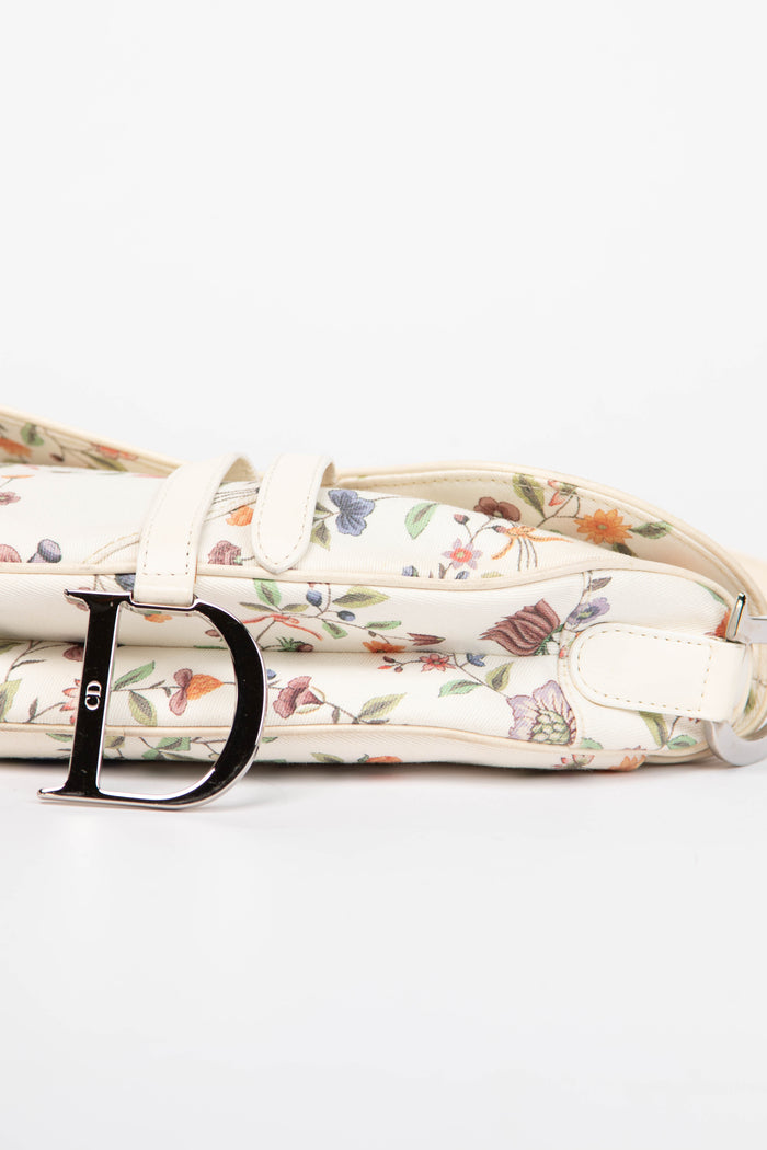 Limited Edition Christian Dior White Floral Saddle Bag