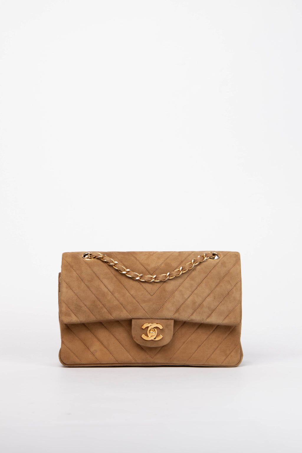 RARE Chanel Chevron Suede Medium Double Flap Bag with 24k GHW