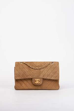 RARE Chanel Chevron Suede Medium Double Flap Bag with 24k GHW