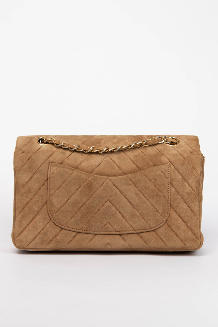 RARE Chanel Chevron Suede Medium Double Flap Bag with 24k GHW