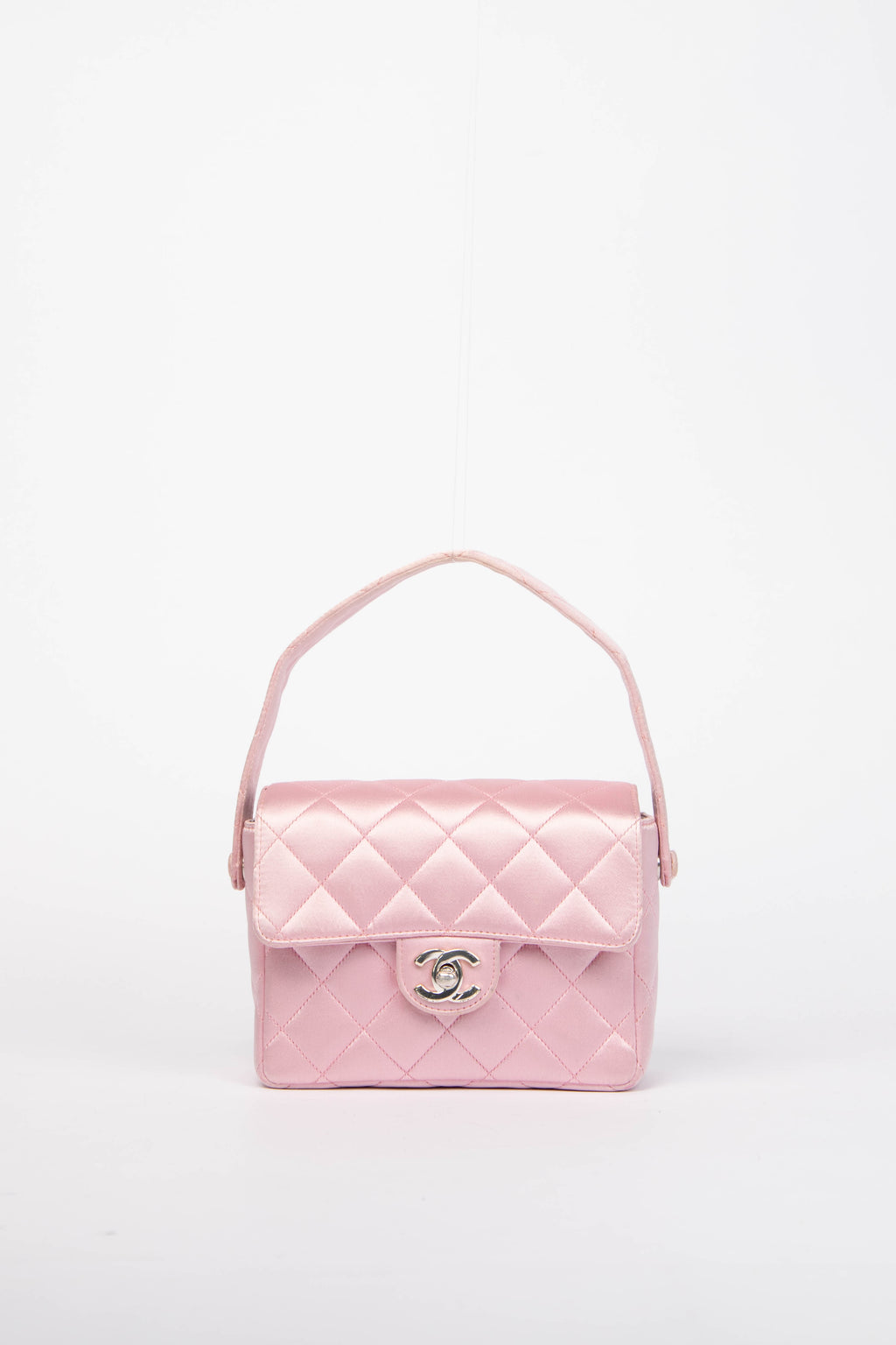 RARE 90s Chanel Baby Pink Silk Mini Top Handle Bag
