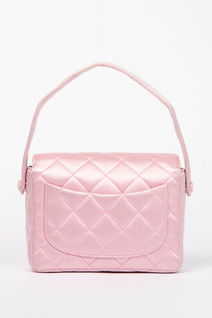 RARE 90s Chanel Baby Pink Silk Mini Top Handle Bag