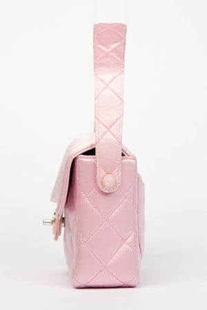 RARE 90s Chanel Baby Pink Silk Mini Top Handle Bag