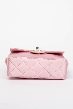 RARE 90s Chanel Baby Pink Silk Mini Top Handle Bag