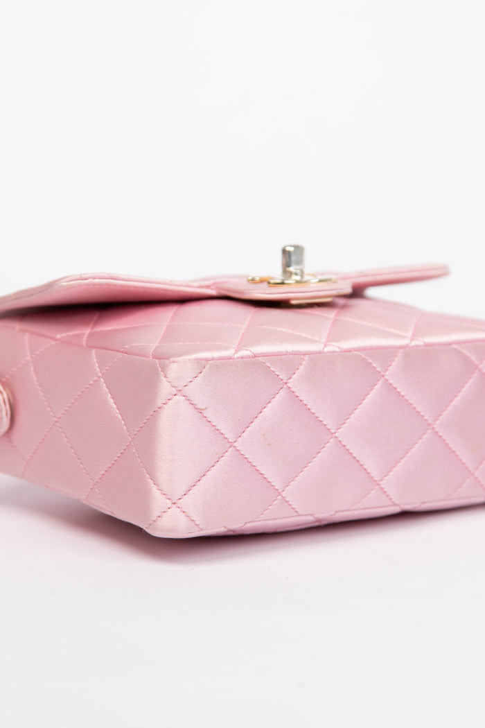 RARE 90s Chanel Baby Pink Silk Mini Top Handle Bag