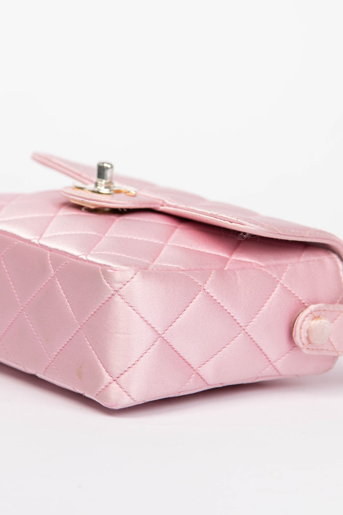 RARE 90s Chanel Baby Pink Silk Mini Top Handle Bag