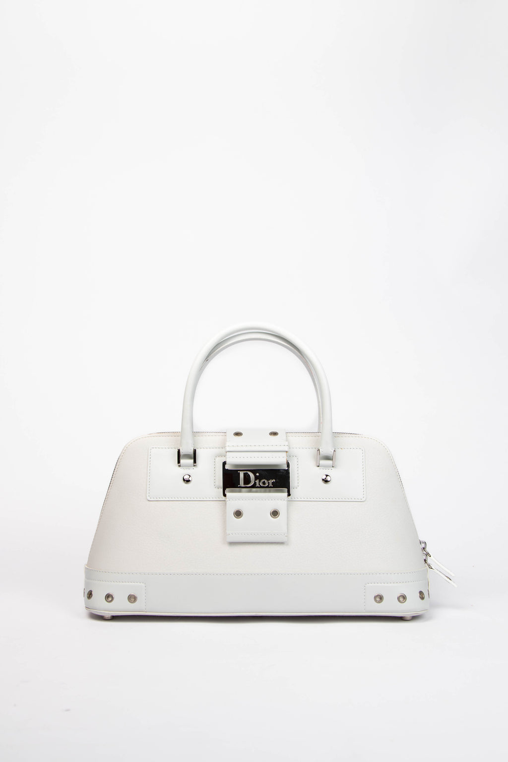 2000s Christian Dior White Leather Street Chic Tote Bag