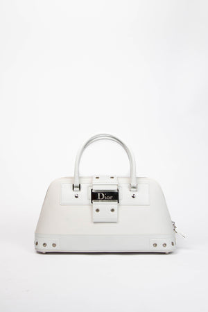 2000s Christian Dior White Leather Street Chic Tote Bag