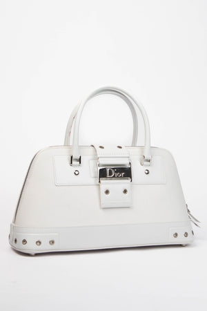 2000s Christian Dior White Leather Street Chic Tote Bag