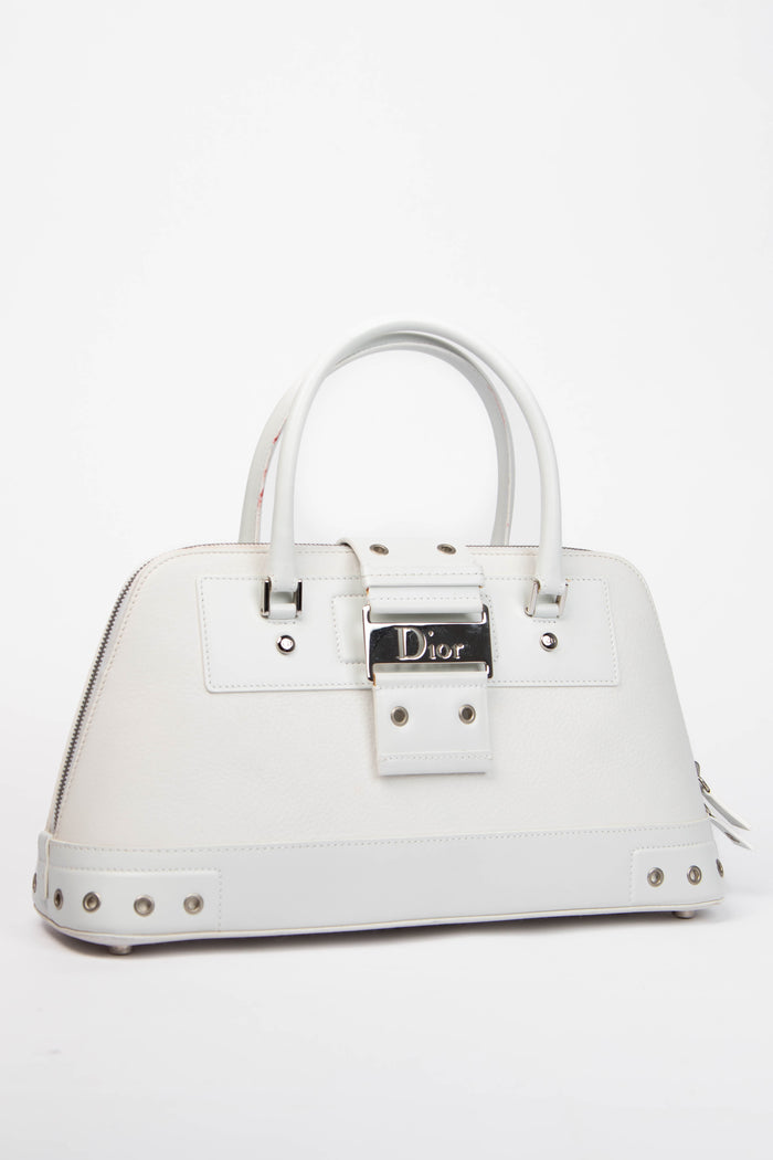 2000s Christian Dior White Leather Street Chic Tote Bag