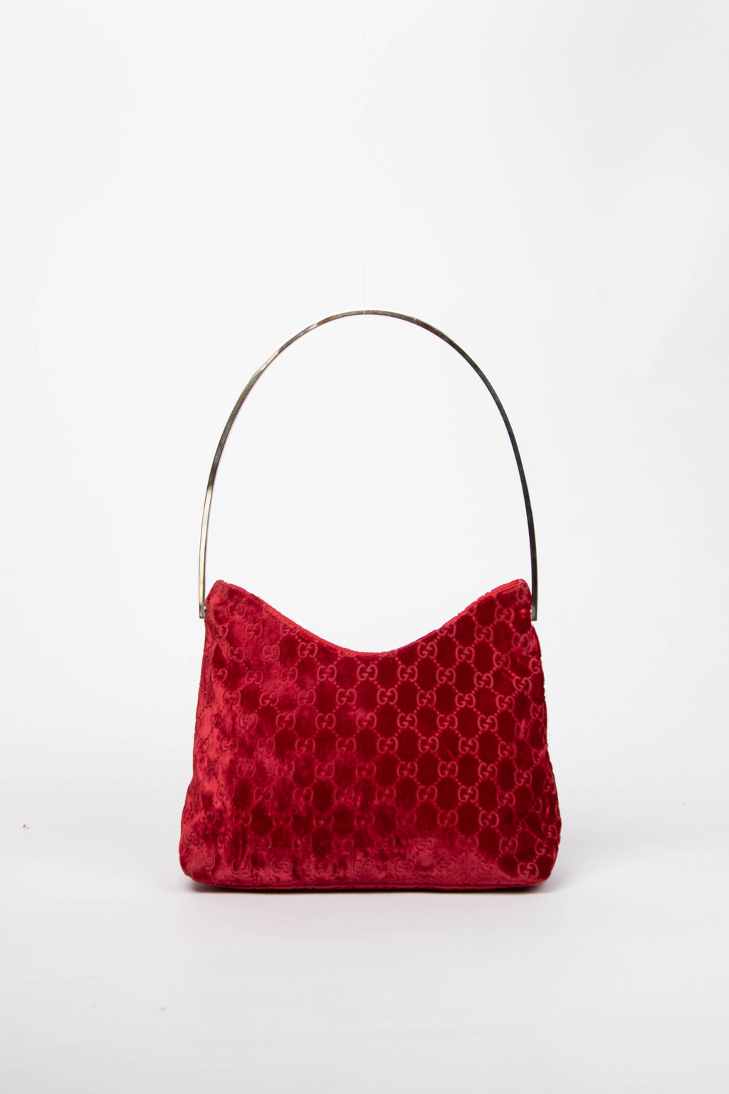 90s Gucci Tom Ford Red Velvet Monogram Small Shoulder Bag