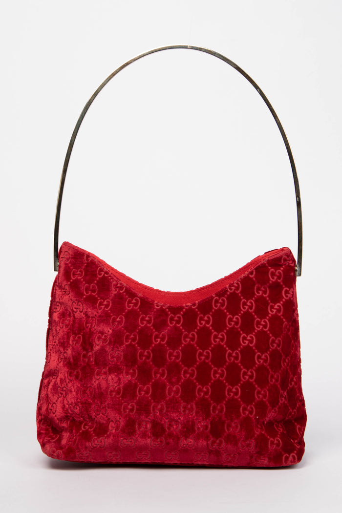 90s Gucci Tom Ford Red Velvet Monogram Small Shoulder Bag
