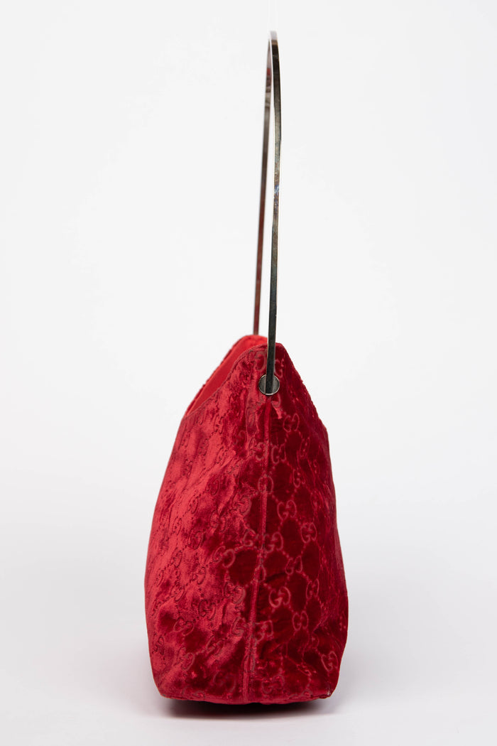 90s Gucci Tom Ford Red Velvet Monogram Small Shoulder Bag