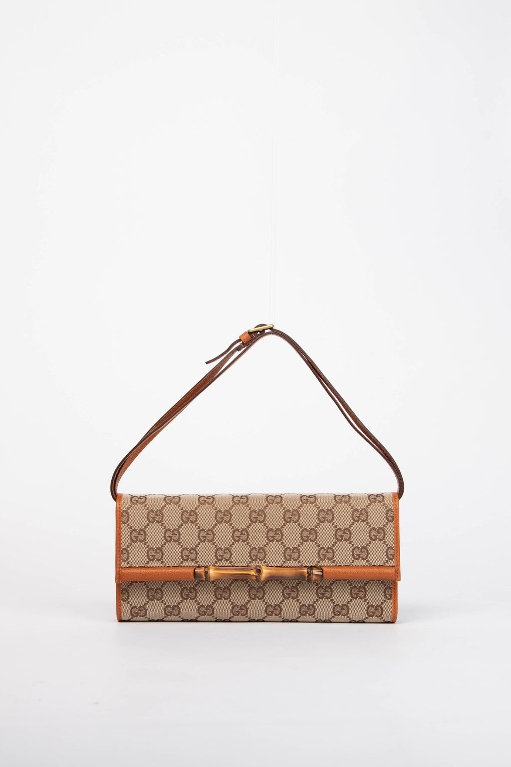 Vintage Gucci Monogram Canvas Bamboo Bar Clutch Bag