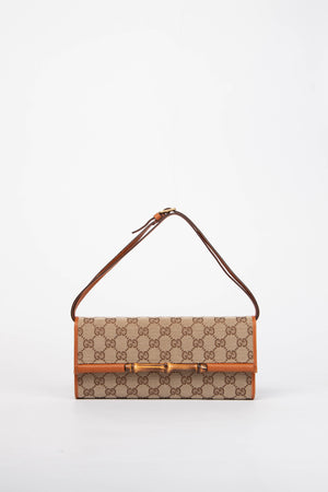 Vintage Gucci Monogram Canvas Bamboo Bar Clutch Bag