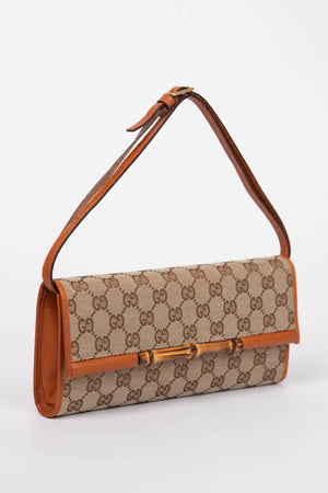 Vintage Gucci Monogram Canvas Bamboo Bar Clutch Bag