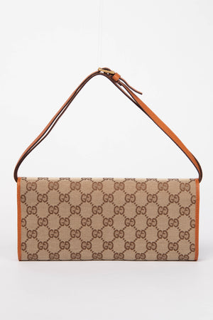 Vintage Gucci Monogram Canvas Bamboo Bar Clutch Bag