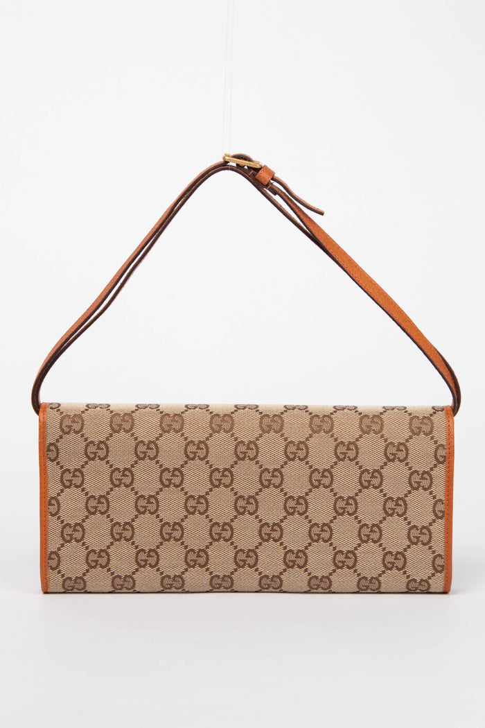 Vintage Gucci Monogram Canvas Bamboo Bar Clutch Bag