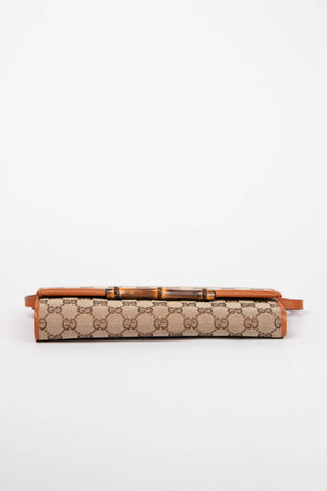 Vintage Gucci Monogram Canvas Bamboo Bar Clutch Bag
