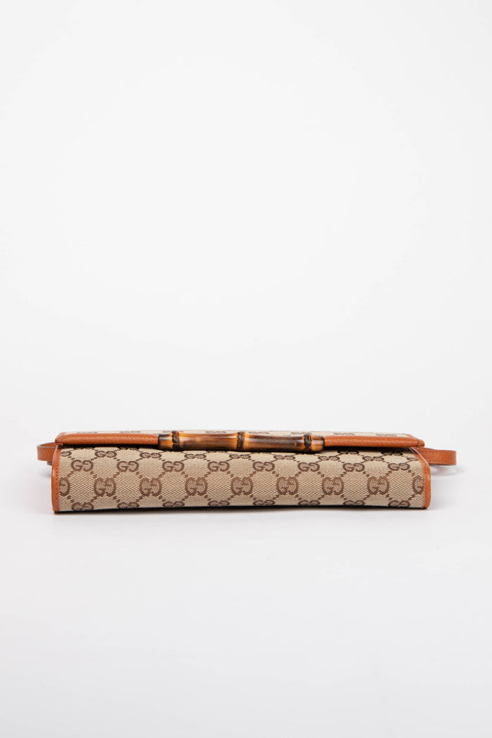 Vintage Gucci Monogram Canvas Bamboo Bar Clutch Bag