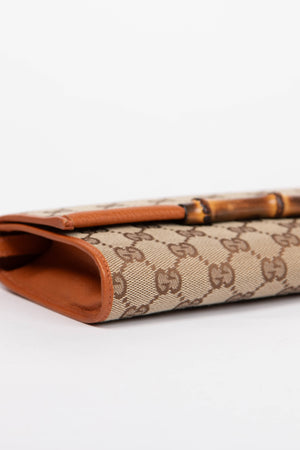 Vintage Gucci Monogram Canvas Bamboo Bar Clutch Bag