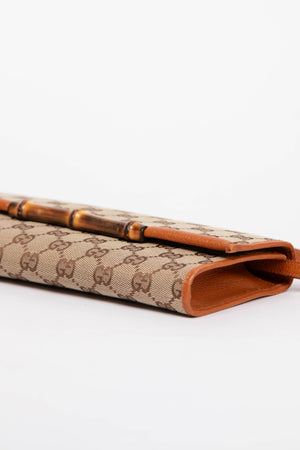 Vintage Gucci Monogram Canvas Bamboo Bar Clutch Bag