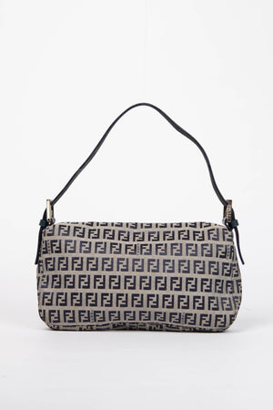 Vintage Fendi Navy Zucchino Baguette Shoulder Bag