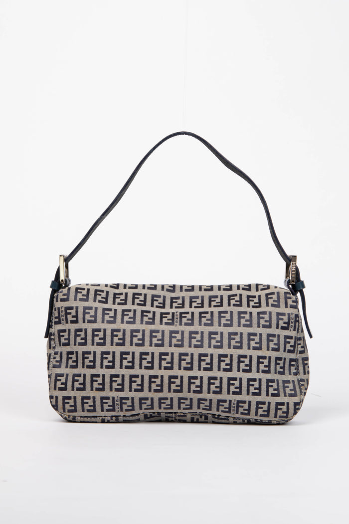 Vintage Fendi Navy Zucchino Baguette Shoulder Bag