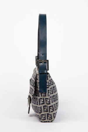 Vintage Fendi Navy Zucchino Baguette Shoulder Bag