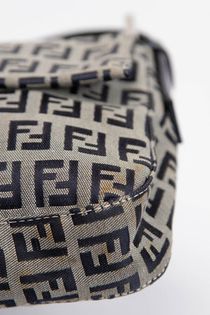 Vintage Fendi Navy Zucchino Baguette Shoulder Bag
