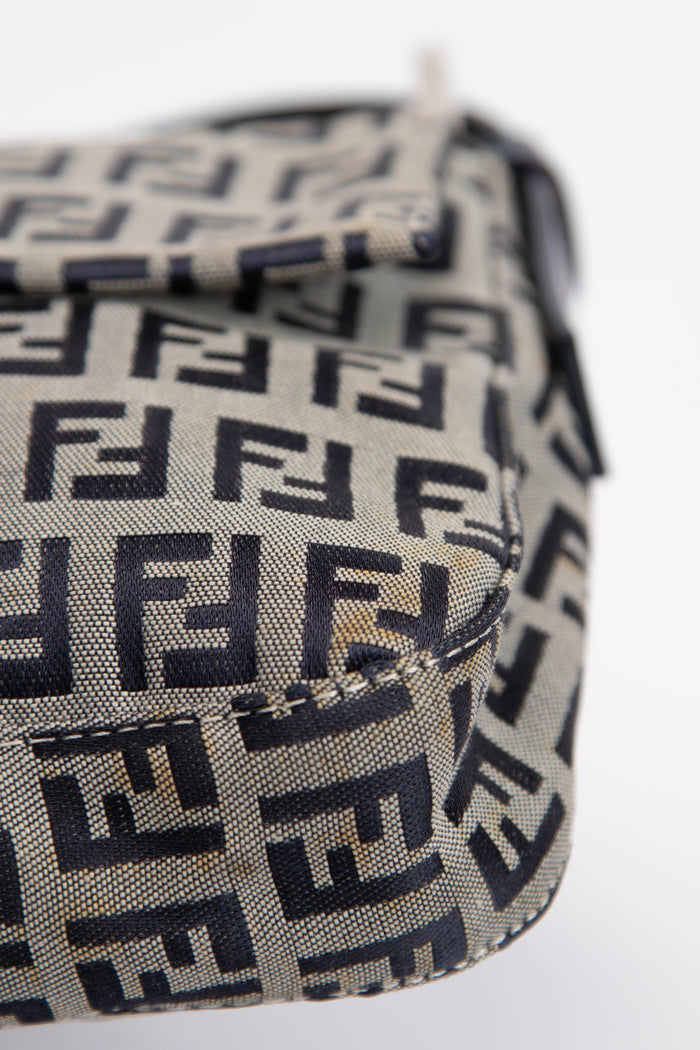 Vintage Fendi Navy Zucchino Baguette Shoulder Bag