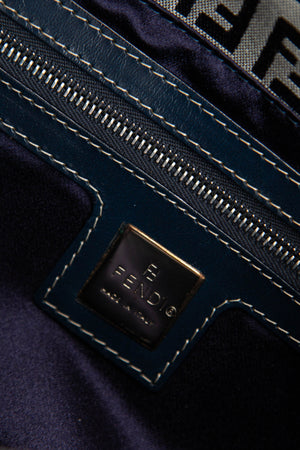 Vintage Fendi Navy Zucchino Baguette Shoulder Bag