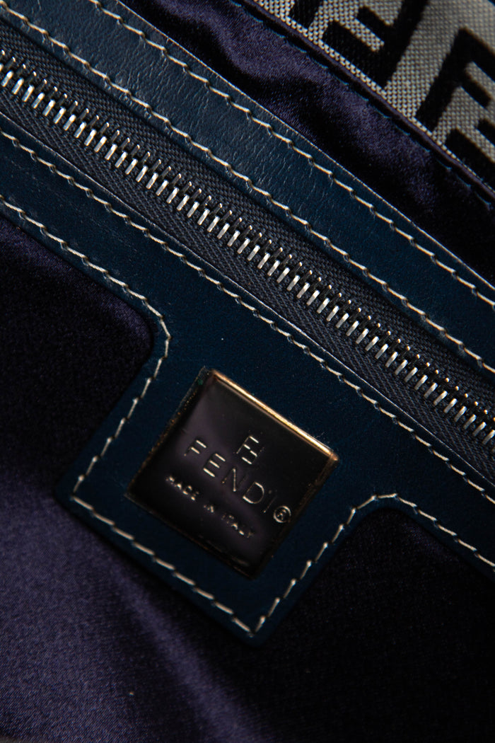 Vintage Fendi Navy Zucchino Baguette Shoulder Bag
