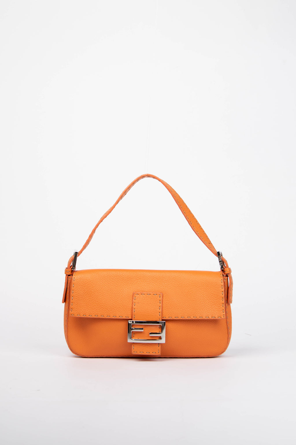 Vintage Fendi Orange Leather Selleria Baguette Shoulder Bag