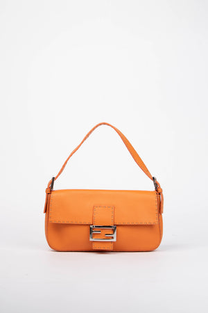 Vintage Fendi Orange Leather Selleria Baguette Shoulder Bag