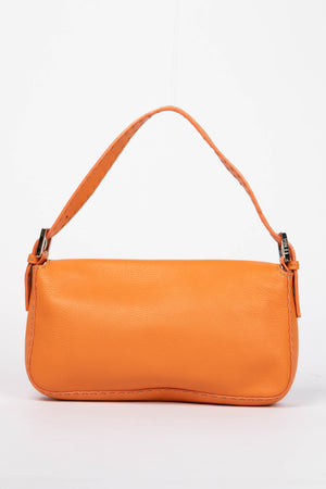 Vintage Fendi Orange Leather Selleria Baguette Shoulder Bag