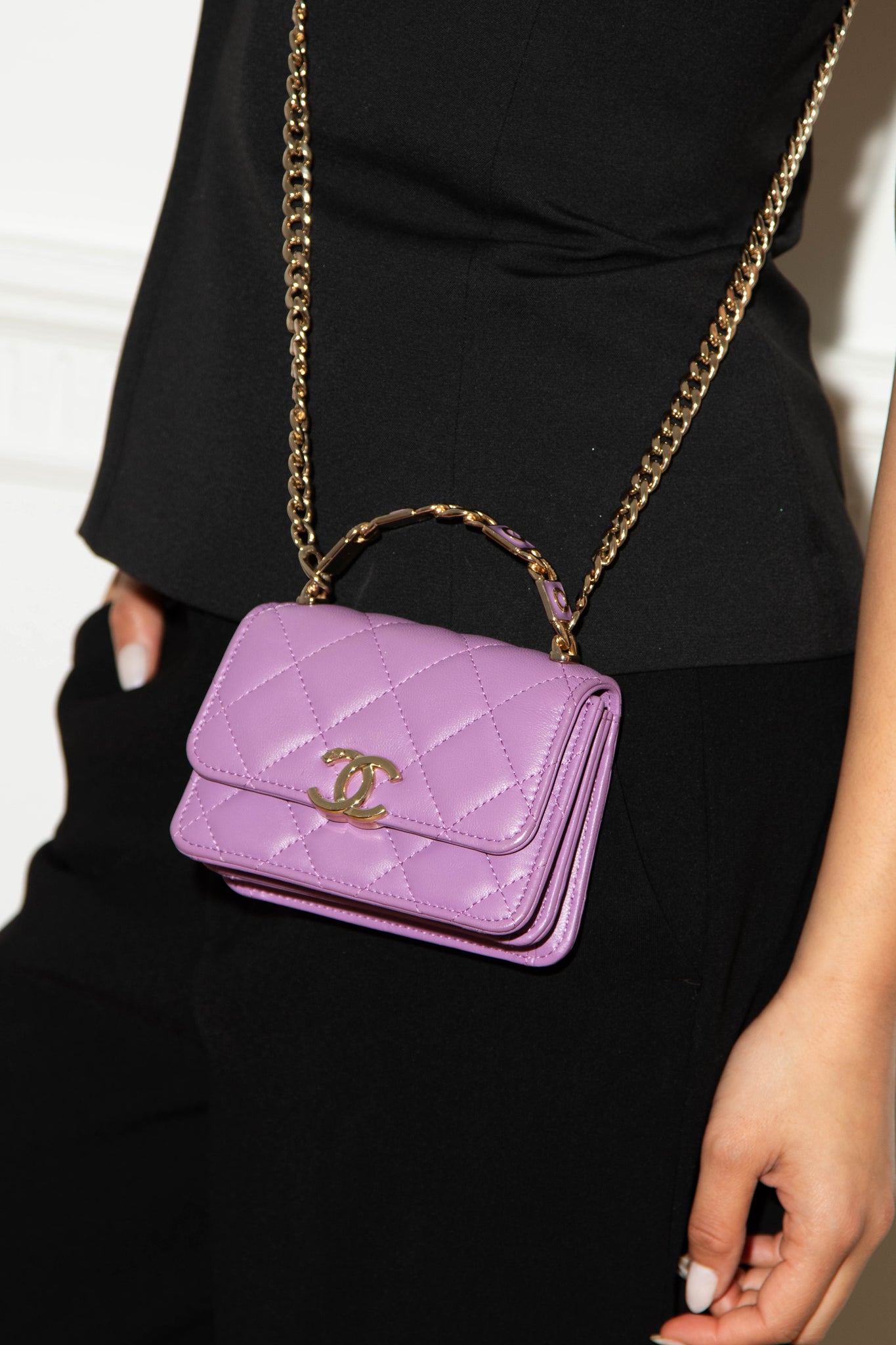 2020s Chanel Purple Caviar Leather Coco Mini Top Handle