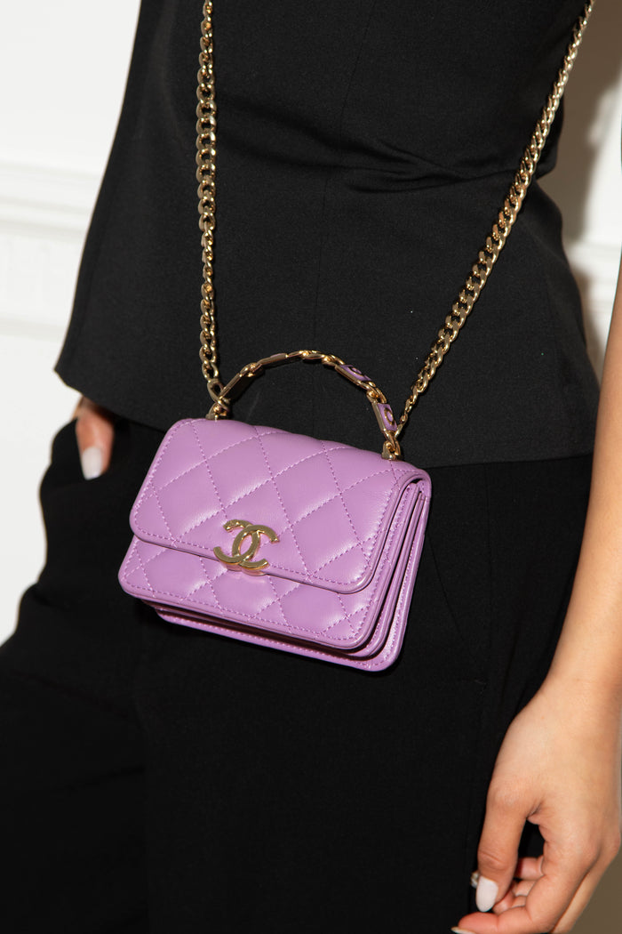 2020s Chanel Purple Caviar Leather Coco Mini Top Handle