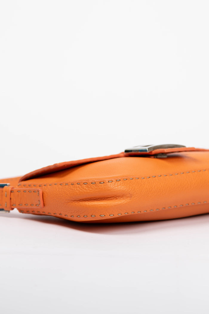 Vintage Fendi Orange Leather Selleria Baguette Shoulder Bag